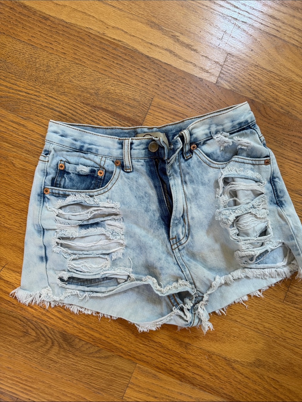 Frayed High-Rise Light Blue Distressed Denim Shorts